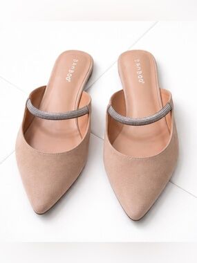 ✨Bamboo Pointed Toe Flats w Sparkly Rhinestone Strap Size 9 (39)